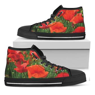 Remembrance Day Poppy Print Black High Top Shoes - Monsterry UK