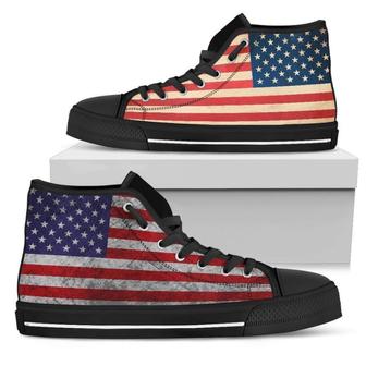 Retro American Flag Patriotic Women's High Top Shoes - Monsterry