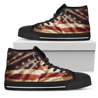 Retro Wrinkled American Flag Patriotic Men's High Top Shoes - Monsterry
