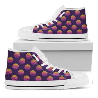 Retrowave Sunset Pattern Print White High Top Shoes - Monsterry CA