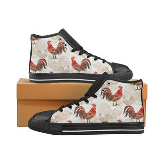 Rooster Chicken Pattern Men's High Top Shoes Black - Monsterry UK