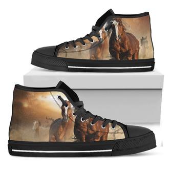 Running Wild Horses Print Black High Top Shoes - Monsterry AU