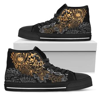 Samoa Polynesian High Top Shoes - Gold Turtle Flowing - - Monsterry DE