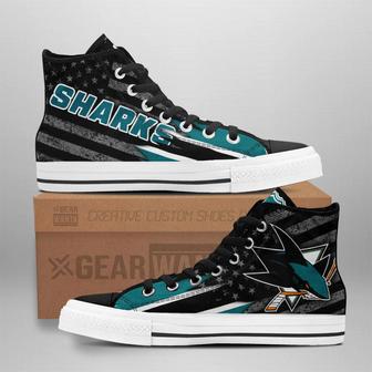 San Jose Sharks High Top Shoes Custom American Flag Sneakers | Favorety AU