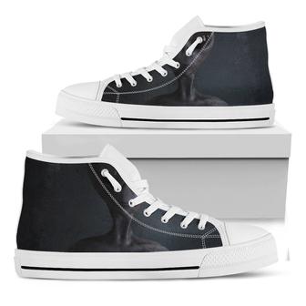 Scary Grey Alien Print White High Top Shoes - Monsterry