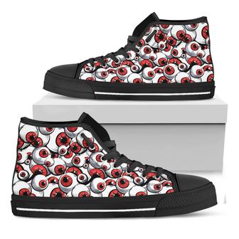 Scary Red Eyeball Pattern Print Black High Top Shoes - Monsterry DE