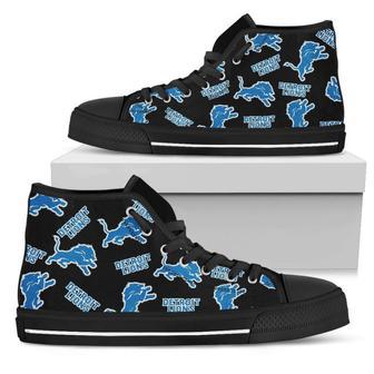 Script Logo Pattern Detroit Lions High Top Shoes | Favorety