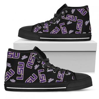 Script Logo Pattern LSU Tigers High Top Shoes | Favorety