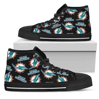 Script Logo Pattern Miami Dolphins High Top Shoes | Favorety UK