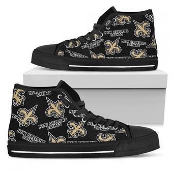 Script Logo Pattern New Orleans Saints High Top Shoes | Favorety DE