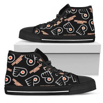 Script Logo Pattern Philadelphia Flyers High Top Shoes | Favorety DE