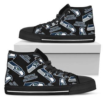 Script Logo Pattern Seattle Seahawks High Top Shoes | Favorety