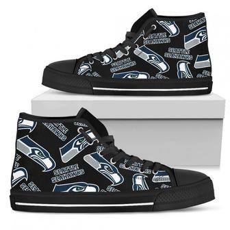 Script Logo Pattern Seattle Seahawks High Top Shoes | Favorety UK