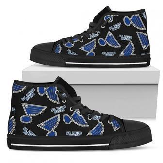 Script Logo Pattern St. Louis Blues High Top Shoes | Favorety