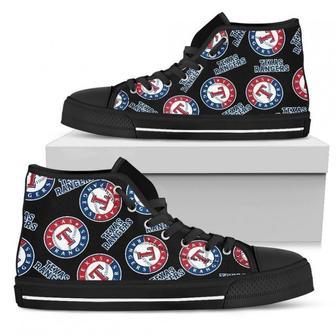 Script Logo Pattern Texas Rangers High Top Shoes | Favorety