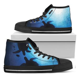 Sea Turtle Family Underwater Print Black High Top Shoes - Monsterry AU