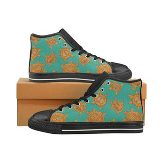 Sea Turtle Tribal Aboriginal Pattern Women's High Top Shoes Black - Monsterry