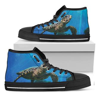 Sea Turtle Underwater Print Black High Top Shoes - Monsterry