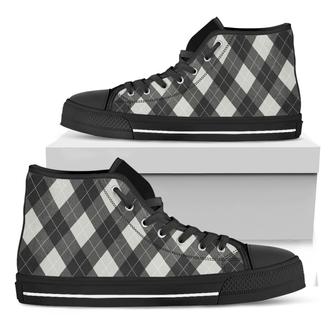 Shadow Grey Argyle Pattern Print Black High Top Shoes - Monsterry