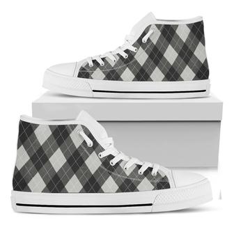 Shadow Grey Argyle Pattern Print White High Top Shoes - Monsterry CA