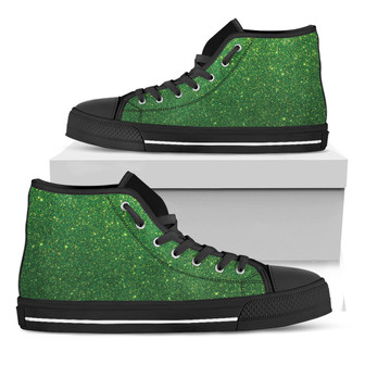 Shamrock Green Glitter Texture Print Black High Top Shoes - Monsterry