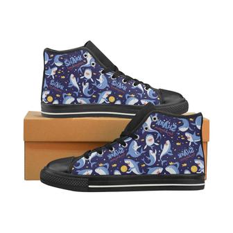 Shark Funny Pattern Women's High Top Shoes Black - Monsterry CA