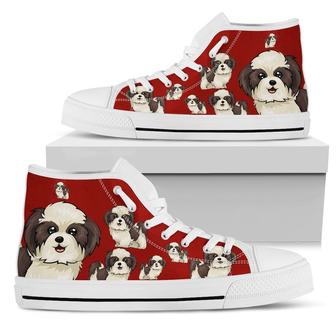 Shih Tzu Red High Top Shoes For Women, Shoes For Men Custom Shoes - Monsterry