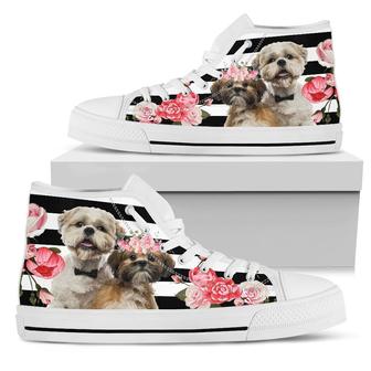 Shih Tzu Rose High Top Shoes For Women, Shoes For Men Custom Shoes - Monsterry