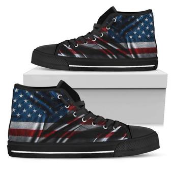 Silky American Flag Patriotic Women's High Top Shoes - Monsterry
