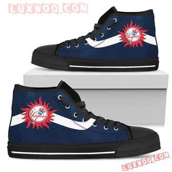 Simple Van Sun Flame New York Yankees High Top Shoes Sport Sneakers | Favorety DE