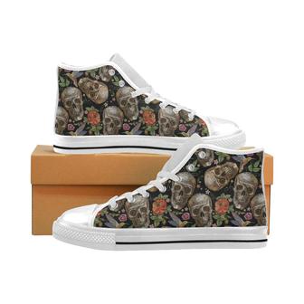 Skull rose humming bird flower pattern Men's High Top Shoes White - Monsterry UK