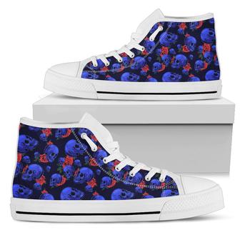 Skull Roses Neon Design Themed Print Women High Top Shoes - Monsterry AU