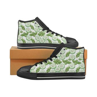 Sliced Cucumber Leaves Pattern Men's High Top Shoes Black - Monsterry DE