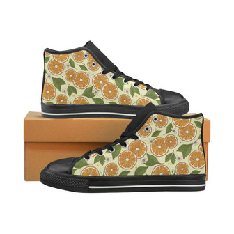 Sliced Orange Leaves Pattern Men's High Top Shoes Black - Monsterry