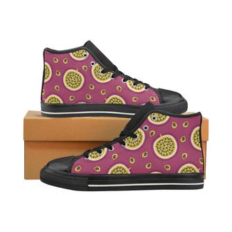 Sliced Passion Fruit Pattern Women's High Top Shoes Black - Monsterry CA