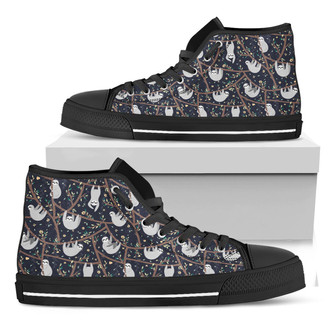 Sloth Family Pattern Print Black High Top Shoes - Monsterry