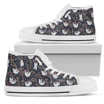 Sloth Happy Design Themed Print Women High Top Shoes - Monsterry