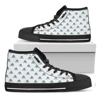 Smiley Shark Pattern Print Black High Top Shoes - Monsterry AU