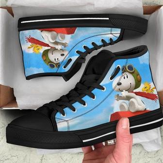 Snoopy And Woodstock Fly Cartoon Peanuts For Men And Women Custom Canvas High Top Shoes | Favorety CA