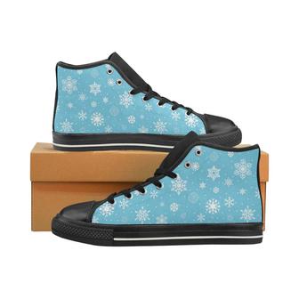 Snowflake pattern blue background Men's High Top Shoes Black - Monsterry DE