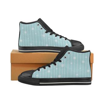 Snowflake pattern blue stripe background Men's High Top Shoes Black - Monsterry UK