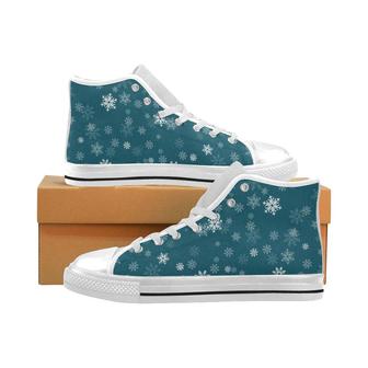 Snowflake pattern dark background Men's High Top Shoes White - Monsterry