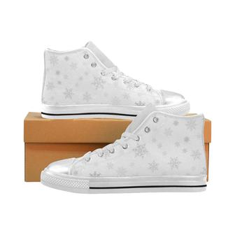 Snowflake pattern white background Women's High Top Shoes White - Monsterry