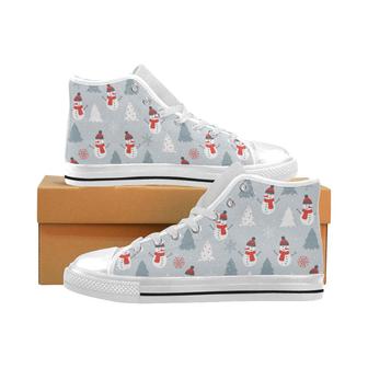 Snowman christmas tree snow gray background Men's High Top Shoes White - Monsterry DE