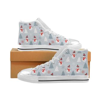 Snowman christmas tree snow gray background Women's High Top Shoes White - Monsterry AU