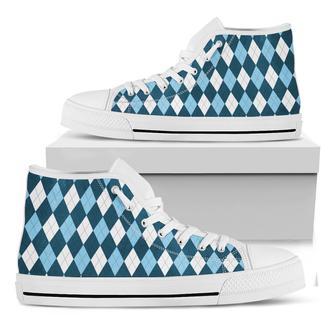 Soft Blue Argyle Pattern Print White High Top Shoes - Monsterry AU