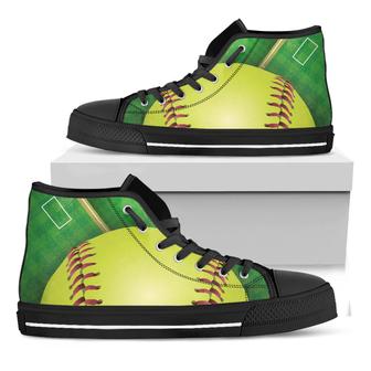 Softball Field And Ball Print Black High Top Shoes - Monsterry DE