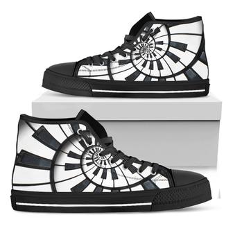 Spiral Piano Keyboard Print Black High Top Shoes - Monsterry DE