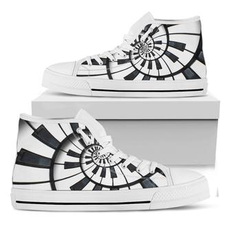 Spiral Piano Keyboard Print White High Top Shoes - Monsterry AU