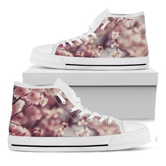 Spring Cherry Blossom Print White High Top Shoes - Monsterry AU